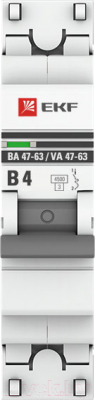Выключатель автоматический EKF 1P 4А (В) 4.5kA ВА 47-63 / mcb4763-1-04B-pro