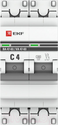 Выключатель автоматический EKF 2P 4А (C) 4.5kA ВА 47-63 / mcb4763-2-04C-pro