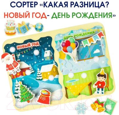 Сортер WoodLand Toys Какая разница? Новый год и день рождения! / 098202