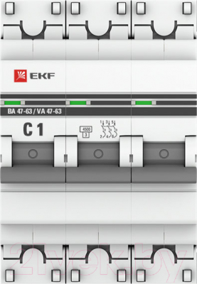 Выключатель автоматический EKF 3P 1А (C) 4.5kA ВА 47-63 / mcb4763-3-01C-pro