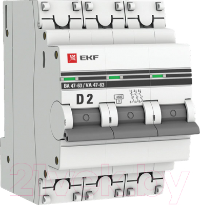 Выключатель автоматический EKF 3P 2А (D) 4.5kA ВА 47-63 / mcb4763-3-02D-pro