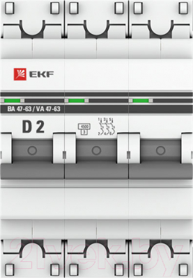 Выключатель автоматический EKF 3P 2А (D) 4.5kA ВА 47-63 / mcb4763-3-02D-pro