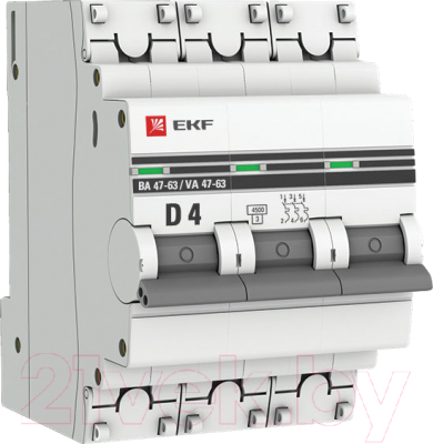 Выключатель автоматический EKF 3P 4А (D) 4.5kA ВА 47-63 / mcb4763-3-04D-pro