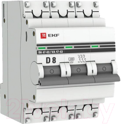 Выключатель автоматический EKF 3P 8А (D) 4.5kA ВА 47-63 / mcb4763-3-08D-pro