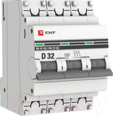 Выключатель автоматический EKF 3P 32А (D) 4.5kA ВА 47-63 / mcb4763-3-32D-pro