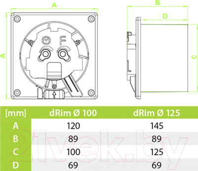 Вентилятор накладной AirRoxy dRim 100TS-C168 (с обратным клапаном d-100)