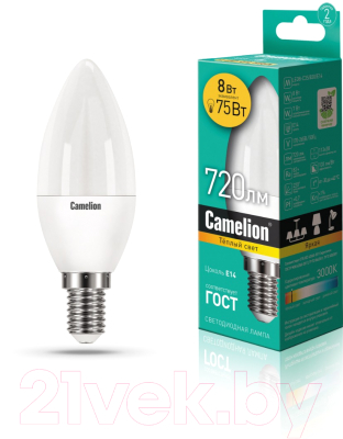 Лампа Camelion LED8-C35-830-E14 / 12385