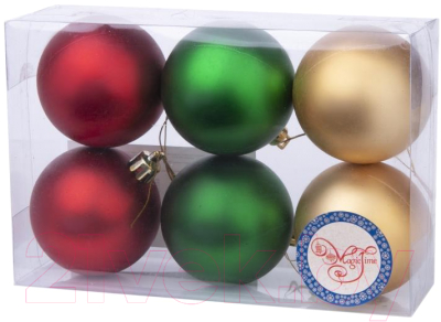 Набор шаров новогодних Феникс-Презент 78779  (6шт, фуксия/зеленый/золотой)
