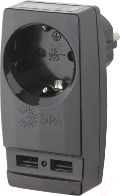 Электроразветвитель ЭРА SP-1e-USB-B / Б0026333 (черный)