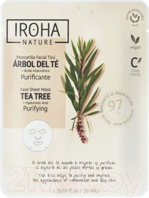 Маска для лица тканевая Iroha Nature Face Sheet Mask Tea Tree+Hyaluronic Acid Purifying