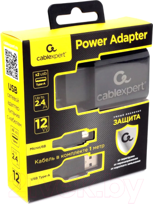 Зарядное устройство сетевое Cablexpert MP3A-PC-35 + кабель 1м Micro (черный)