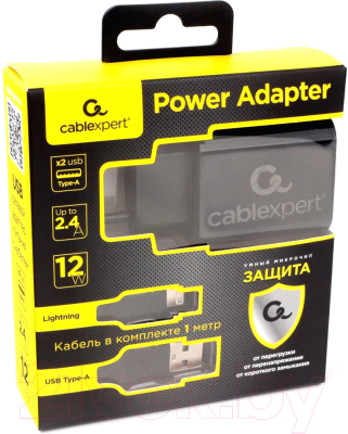 Зарядное устройство сетевое Cablexpert MP3A-PC-36 + кабель 1м Lightning (черный)