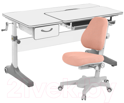 Парта+стул Anatomica Uniqa Lite Armata (белый/серый/светло-розовый)
