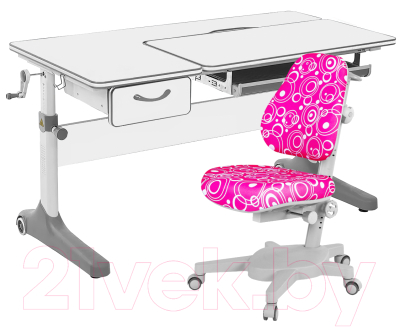 Парта+стул Anatomica Uniqa Lite Armata (белый/серый/розовый с пузырями)