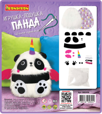 Изображение товара Набор для шитья Bondibon Шить просто! Игрушка-подушка Панда / ВВ5558