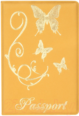Обложка на паспорт OfficeSpace Бабочки / 342742 (золото)