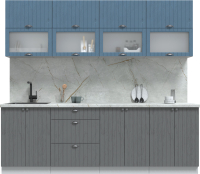 Кухонный гарнитур Интерлиния Берес 2.4Б (дуб лазурный/дуб серый/серый каспий) - 