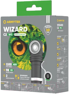 Фонарь Armytek Wizard C2 WG Magnet USB / F09201C (белый)