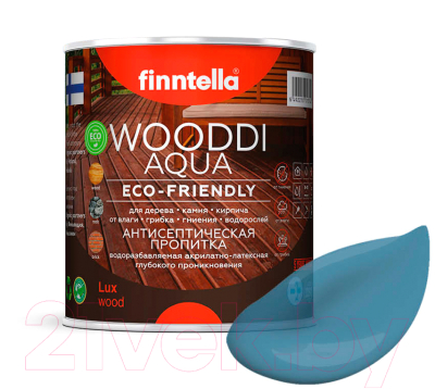 Пропитка для дерева Finntella Wooddi Aqua Mustikka / F-28-0-1-FW115 (900мл)