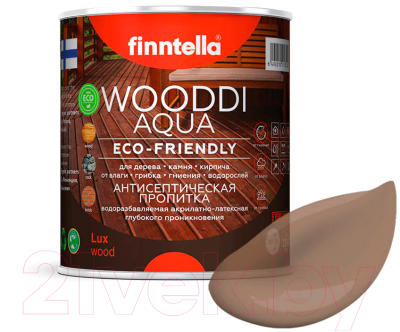 Пропитка для дерева Finntella Wooddi Aqua Kahvia / F-28-0-1-FW117 (900мл)