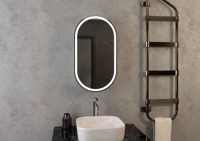 Шкаф с зеркалом для ванной Континент Elmage Black Led 45x80 (с нейтральной подсветкой)