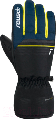 Перчатки лыжные Reusch Snow King / 6201198-7800 (р-р 7, Black/Dress Blue/Safety Yellow)