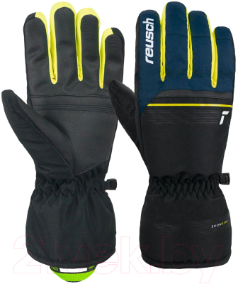 Перчатки лыжные Reusch Snow King / 6201198-7800 (р-р 7, Black/Dress Blue/Safety Yellow)