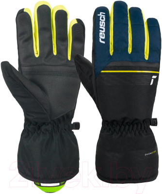 Перчатки лыжные Reusch Snow King / 6201198-7800 (р-р 7.5, Black/Dress Blue/Safety Yellow)