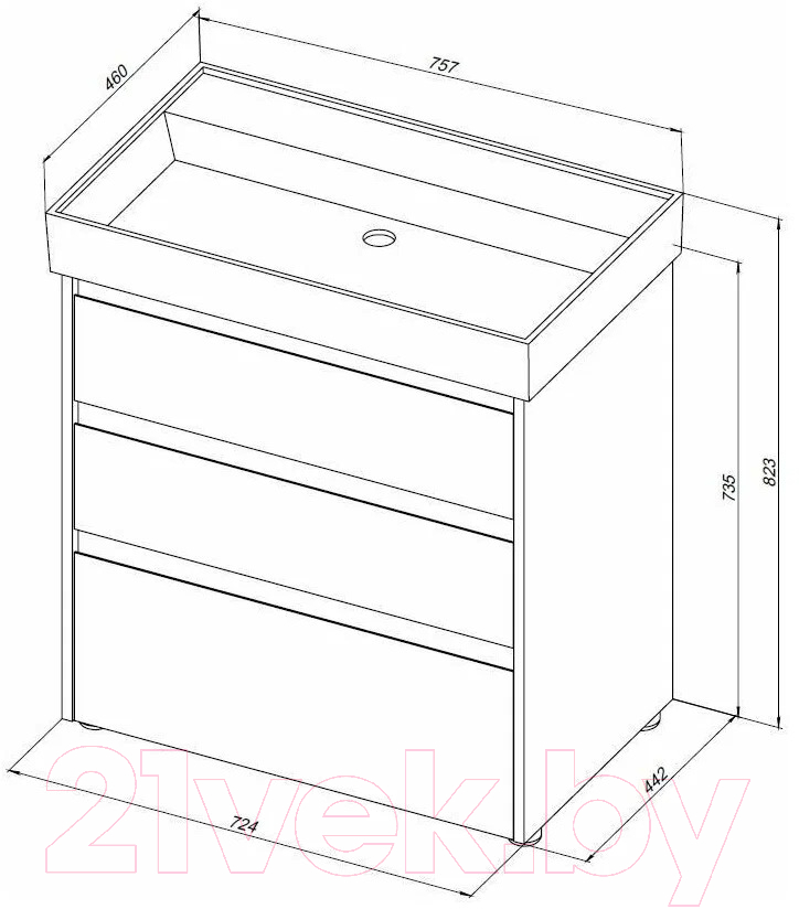 Тумба с умывальником Aquanet Nova Lite 75 / 307076