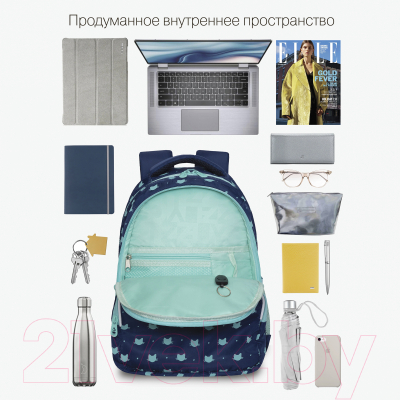 Школьный рюкзак Grizzly RG-360-5 (синий/мятный)