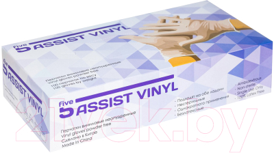 Перчатки одноразовые 5 Assist Vinyl Виниловые неопудренные (M, 100шт, белый)