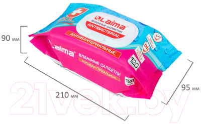 Влажные салфетки Laima Antibacterial / 112497  (120шт)