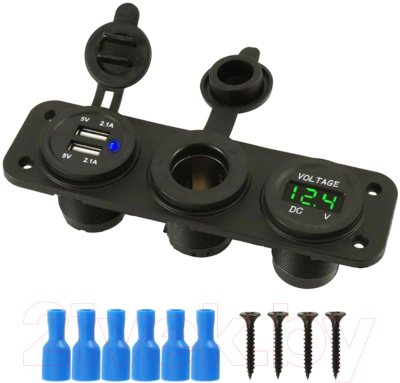 Изображение товара Моторозетка Sipl С вольтметром + 2USB 5V 2.1A / PLS37A