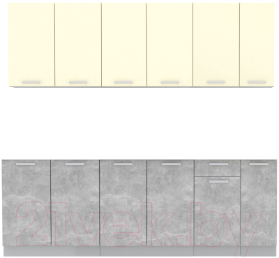 Кухонный гарнитур Интерлиния Мила Лайт 2.3 без столешницы (ваниль/бетон)