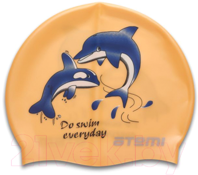 Шапочка для плавания Atemi PSC401 (оранжевый/дельфины)