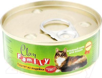 Влажный корм для кошек Clan Family паштет из индейки №21 (100г)