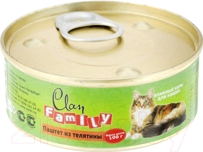 Влажный корм для кошек Clan Family паштет из телятины №24 (100г)