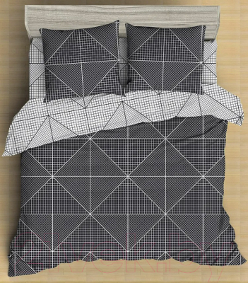 Комплект постельного белья Amore Mio Мако-сатин Grid Микрофибра 2.0 / 93085 (белый/темно-синий)