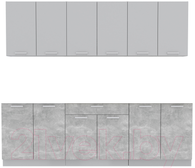 Кухонный гарнитур Интерлиния Мила Лайт 2.4 без столешницы (серебристый/бетон)