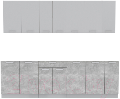 Готовая кухня Интерлиния Мила Лайт 2.5 без столешницы (серебристый/бетон)