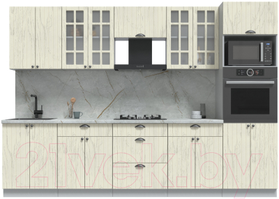 Кухонный гарнитур Интерлиния Берес 3.0В (дуб снежный/серый каспий)
