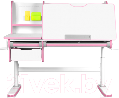 Парта+стул Kinderzen Dali Plus Armata надстройка, ящик, органайзер и подставка (белый/розовый/розовый)