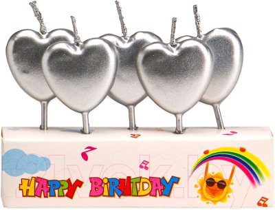 Изображение товара Свеча для торта Miland Серебристые сердечки / С-2539 (5шт)