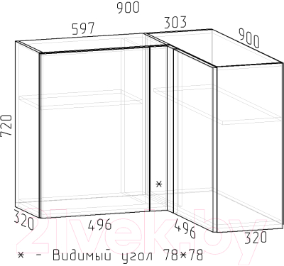 Шкаф навесной для кухни Интермебель Микс Топ ШНУ 720-53-900 90x90см (вудлайн кремовый)