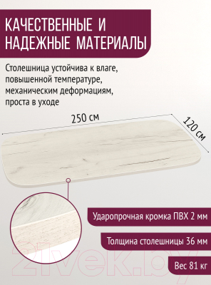 Столешница для стола Millwood М 250x120 (дуб белый Craft)