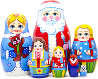Матрешка сувенирная Брестская Фабрика Сувениров Дед Мороз, Снегурочка и дети 7149 - 