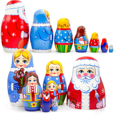 Матрешка сувенирная Брестская Фабрика Сувениров Дед Мороз, Снегурочка и дети 7149