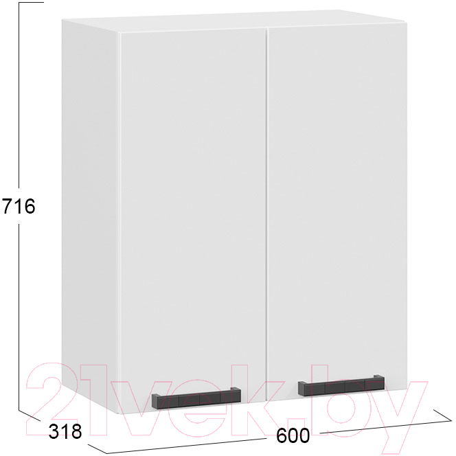Шкаф навесной для кухни ТриЯ Детройт 1В6 исп. 2 (белый/белый глянец) — фото 3