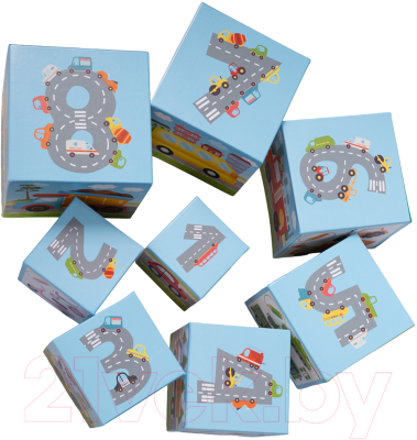 Развивающий игровой набор Десятое королевство Пирамидка из кубиков 8 в 1 Транспорт / 04639