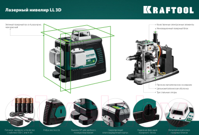 Лазерный нивелир Kraftool LL 3D / 34641 (зеленый)